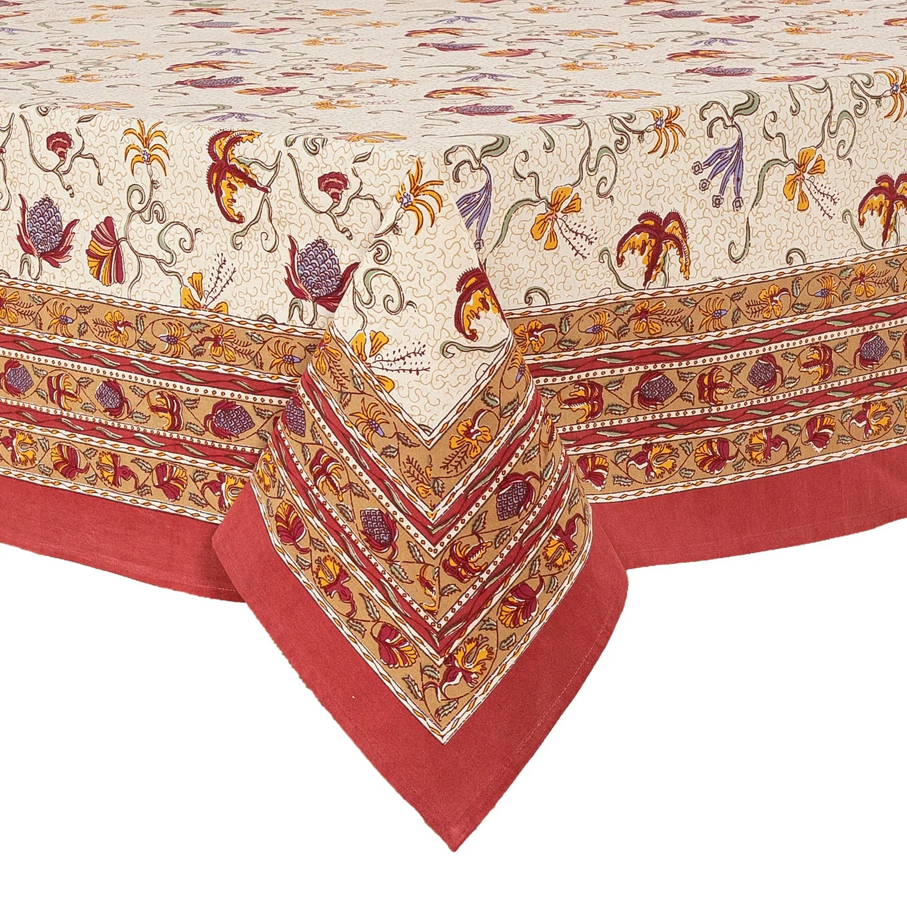  Couleur Nature Fleurs des Indes Tablecloth - Red/White - Bonton