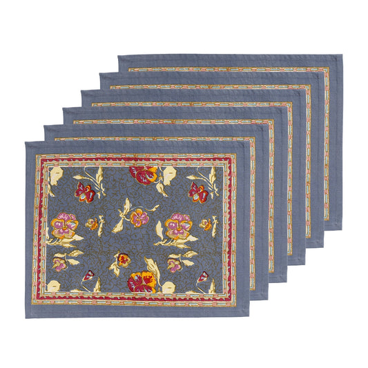 Pansy Red/Grey Placemats Set of 6