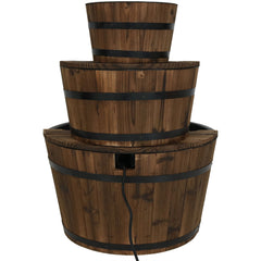 30"H Electric Wood Rustic Farmhouse Style 3-Tier Barrel Water Fountain