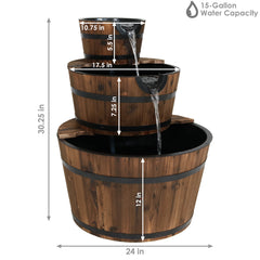 30"H Electric Wood Rustic Farmhouse Style 3-Tier Barrel Water Fountain