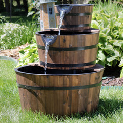 30"H Electric Wood Rustic Farmhouse Style 3-Tier Barrel Water Fountain