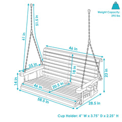 2-Person Traditional Wooden Porch Swing with Hanging Chains - 58.5-Inch - Brown