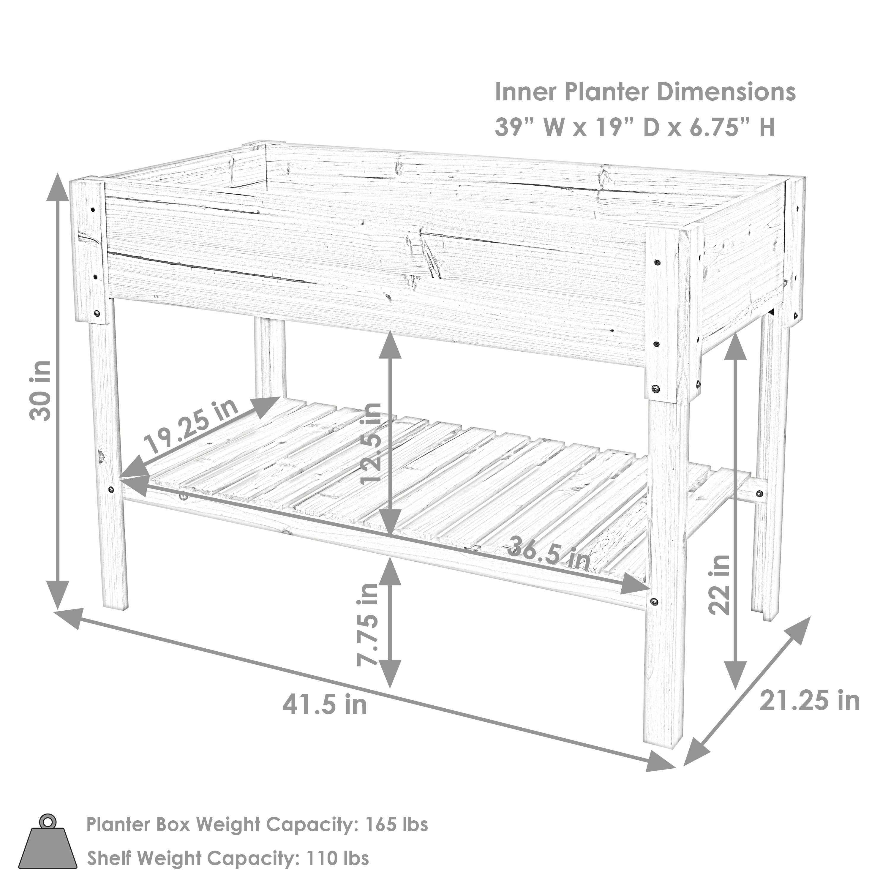  Sunnydaze Decor Wooden Garden Bed with Lower Shelf 42