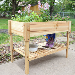 Wooden Garden Bed with Lower Shelf 42"