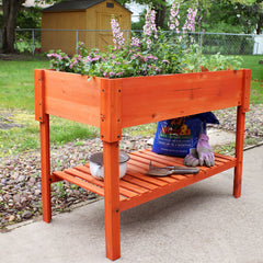 Wooden Garden Bed with Lower Shelf 42"