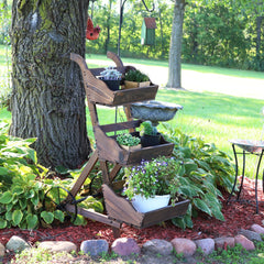 3-Tier Wooden Rolling Planter - Fir Wood - 39.25" - Brown