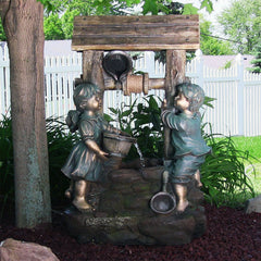 39"H Polyresin and Fiberglass Children at the Well Water Fountain with LED Light