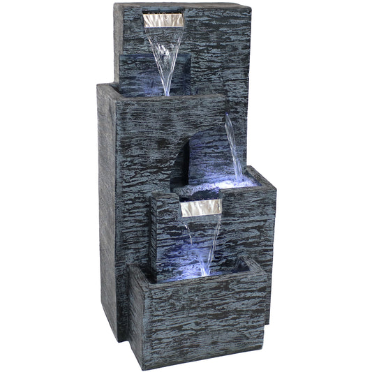 32"H Electric Polyresin Cascading Tower Tiered Water Fountain with LED Lights