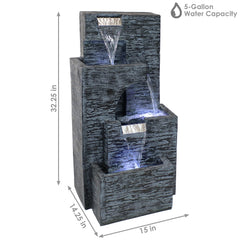 32"H Electric Polyresin Cascading Tower Tiered Water Fountain with LED Lights