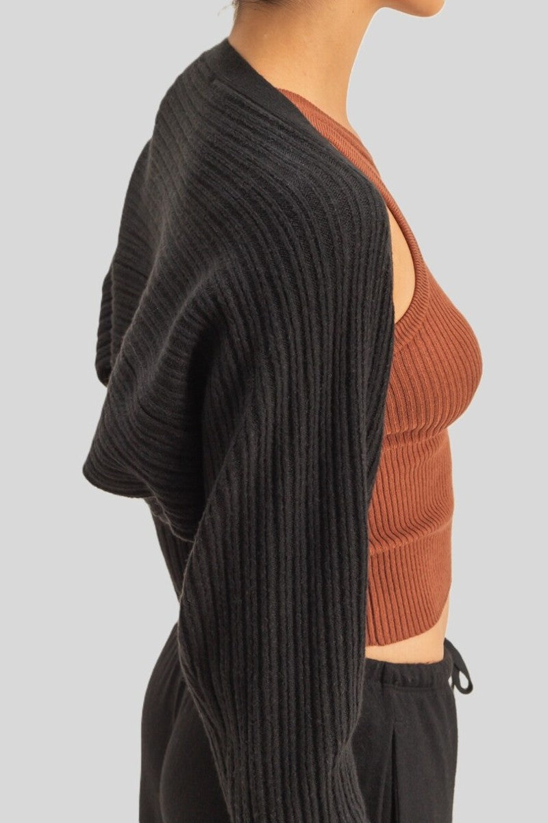  Forever 21 Ribbed Bolero Shrug - black - Bonton