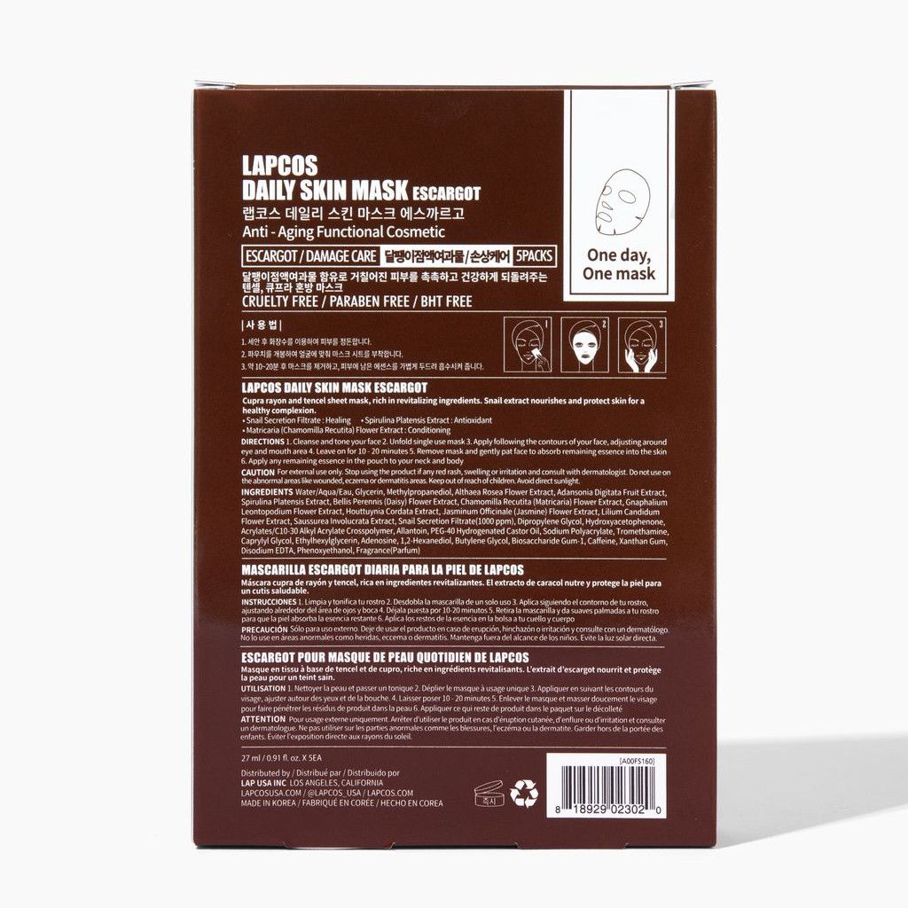  LAPCOS Daily Escargot Sheet Mask - Snail Mucin by LAPCOS - 5 Pack - Bonton