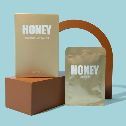 Daily Honey Face Mask 5-Pack box and single nourishing sheet mask. 