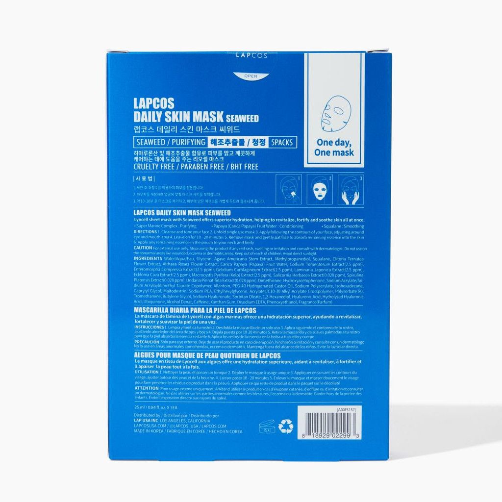 LAPCOS Daily Seaweed Facial Skin Mask by LAPCOS - 5 Pack - Bonton