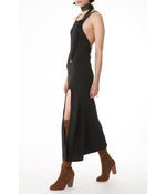 Dalini High Front Slit with Square Neck and Drawstring CrossBack Maxi Dress Black