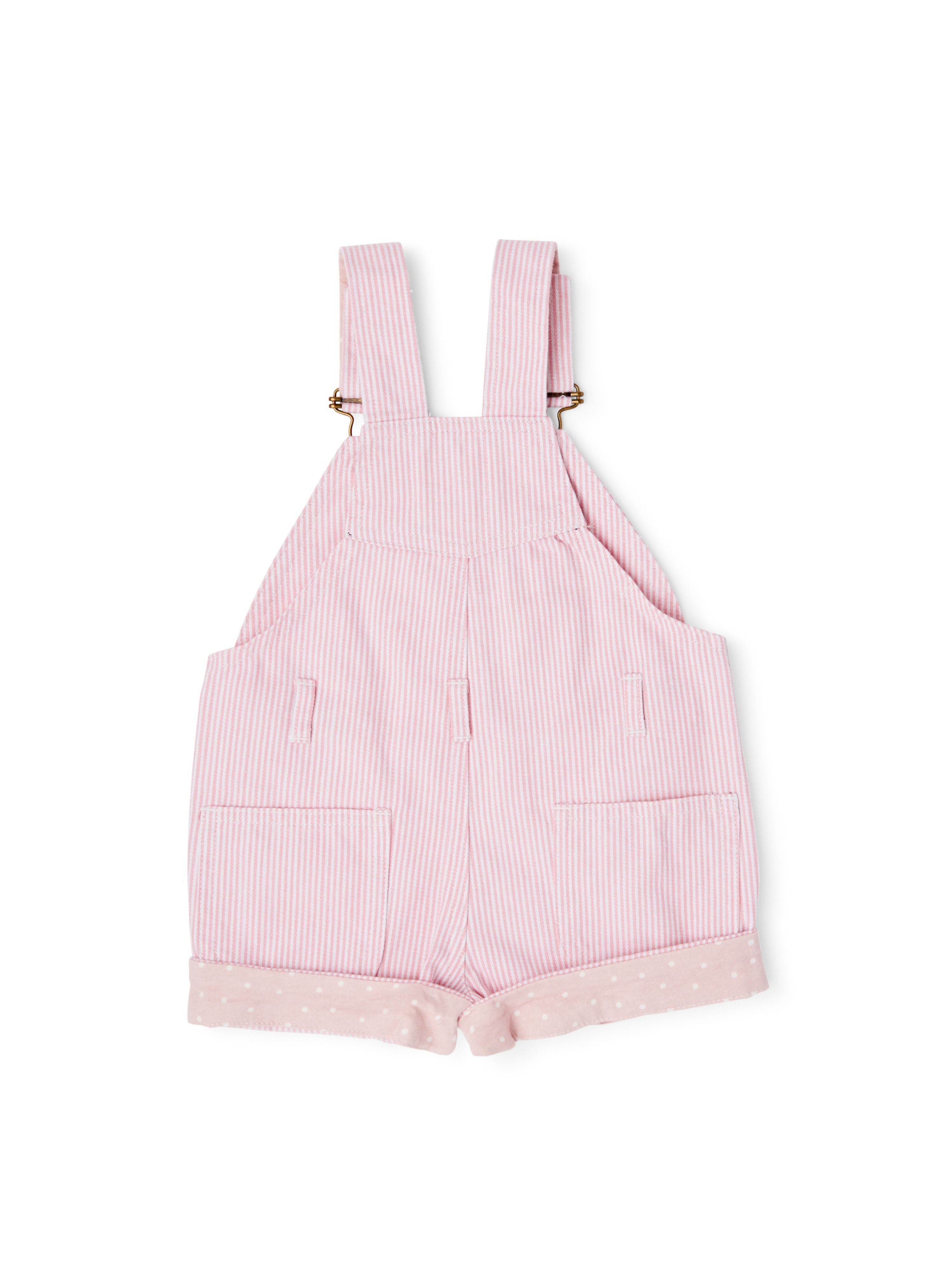  Dotty Dungarees Classic Stripe Denim Overall Shorts - Pink - Bonton