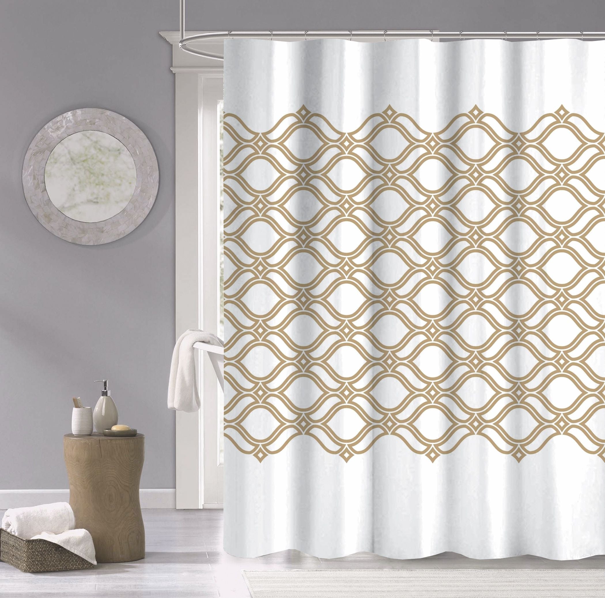  Dainty Home Diamonte Shower Curtain - Gold - Bonton