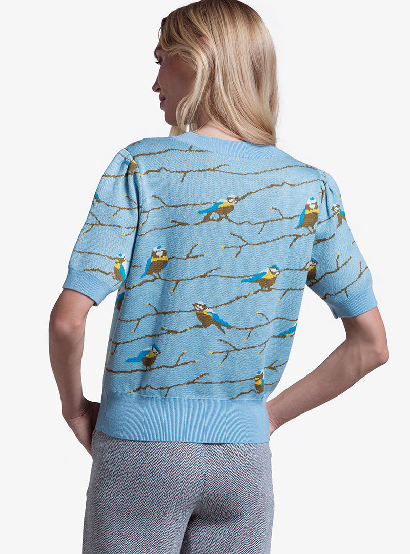  LOULOU DAMOUR LES OISEAUX- Short Sleeve Crew Knit Top - XS/S - Bonton