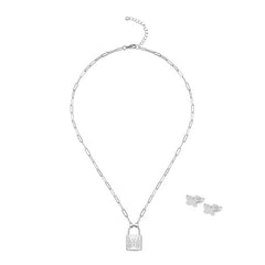 Butterfly Earrings and Chain Padlock Necklace Set