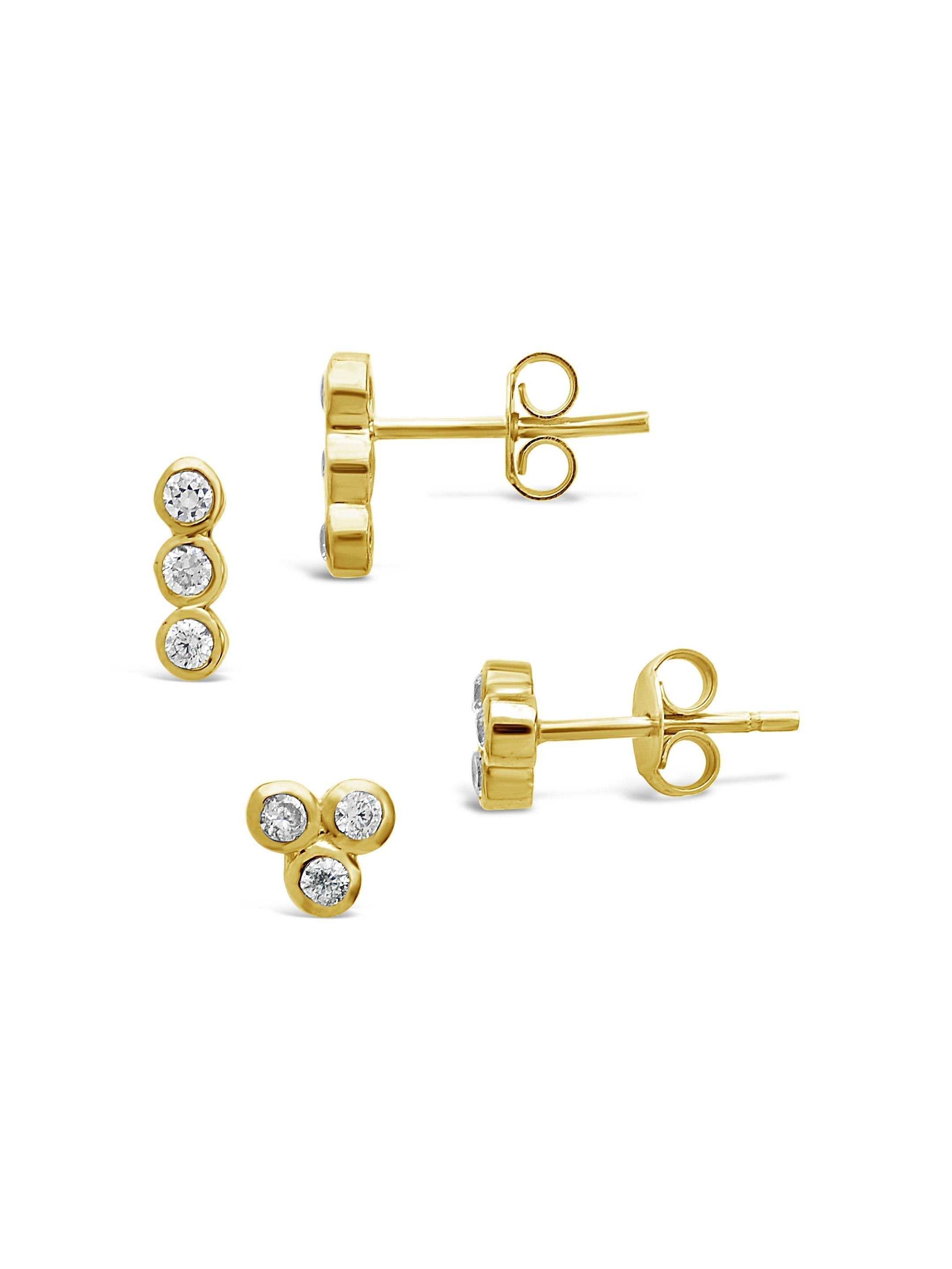  Sterling Forever 2pc Bezel Stud Set with CZ Stones - Gold - Bonton