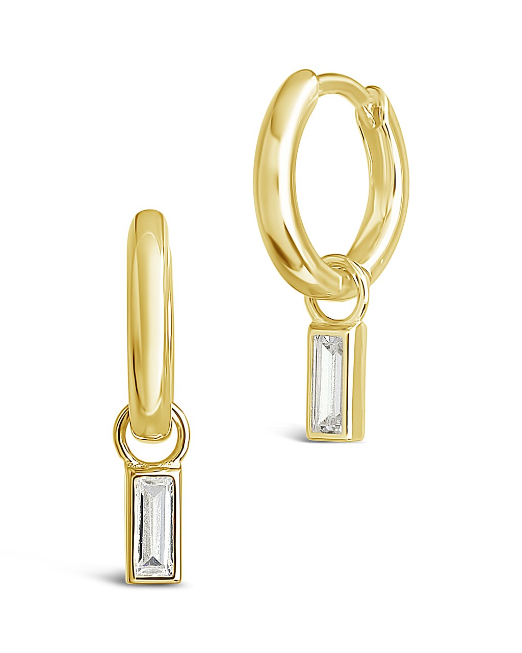  Sterling Forever Baguette CZ Micro Hoops in Sterling Silver - Silver - Bonton