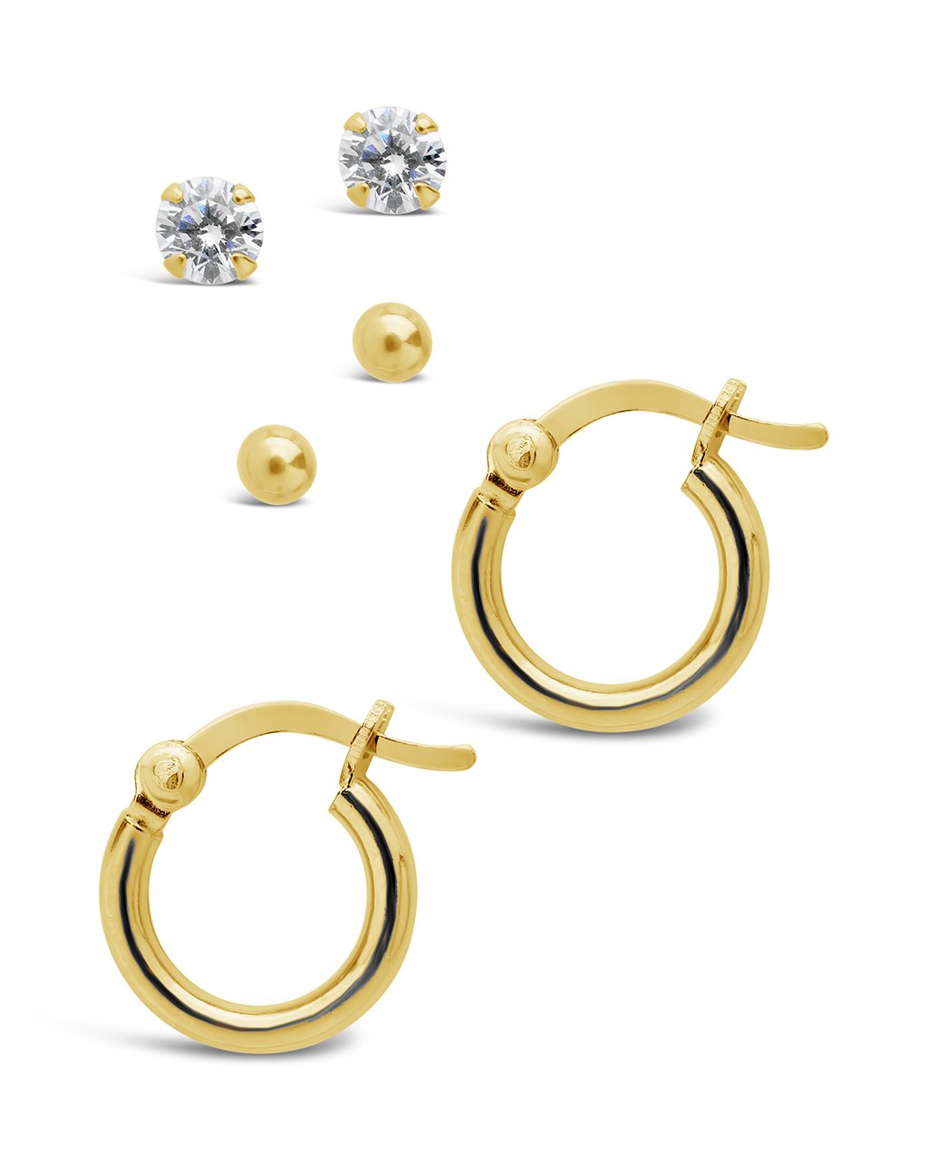  Sterling Forever Hoop, Sphere Stud, and Cubic Zirconia Stud Earrings - Gold - Bonton