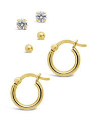 Hoop, Sphere Stud, and Cubic Zirconia Stud Earrings