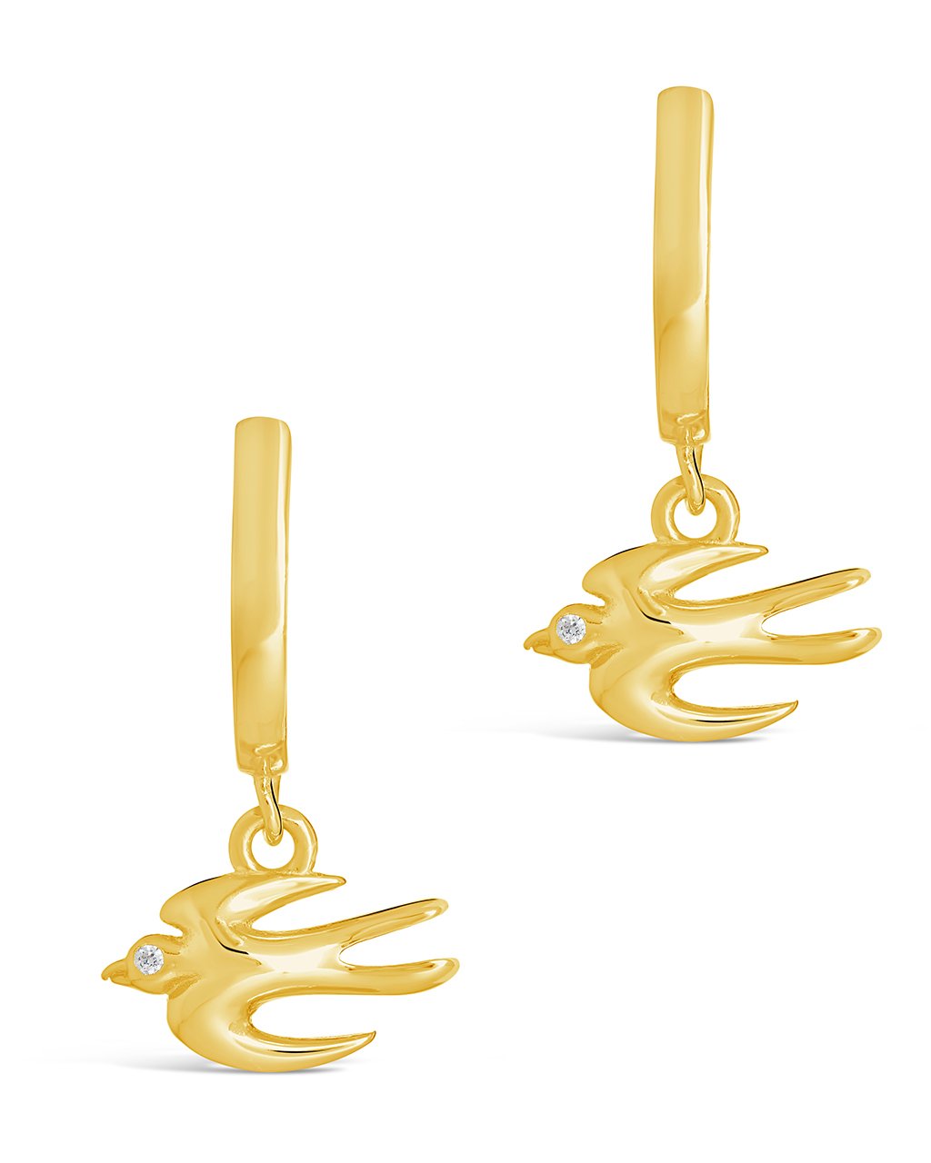  Sterling Forever Rhea Micro Hoops with Bird Motif - Gold - Bonton