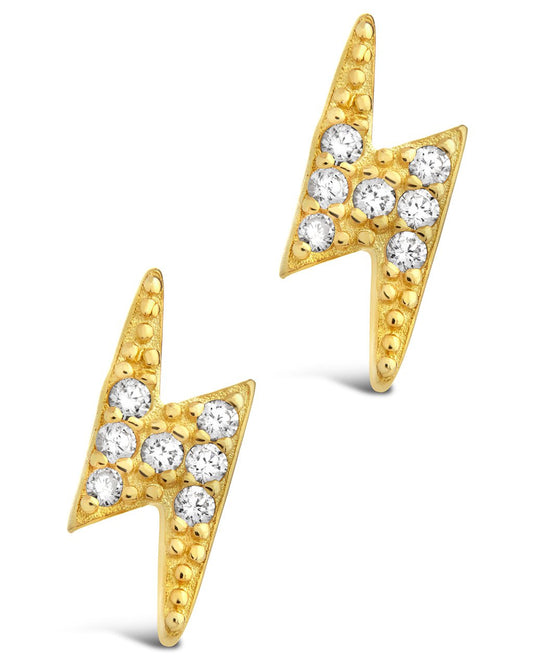 Lightning Bolt Studs with CZ Stones