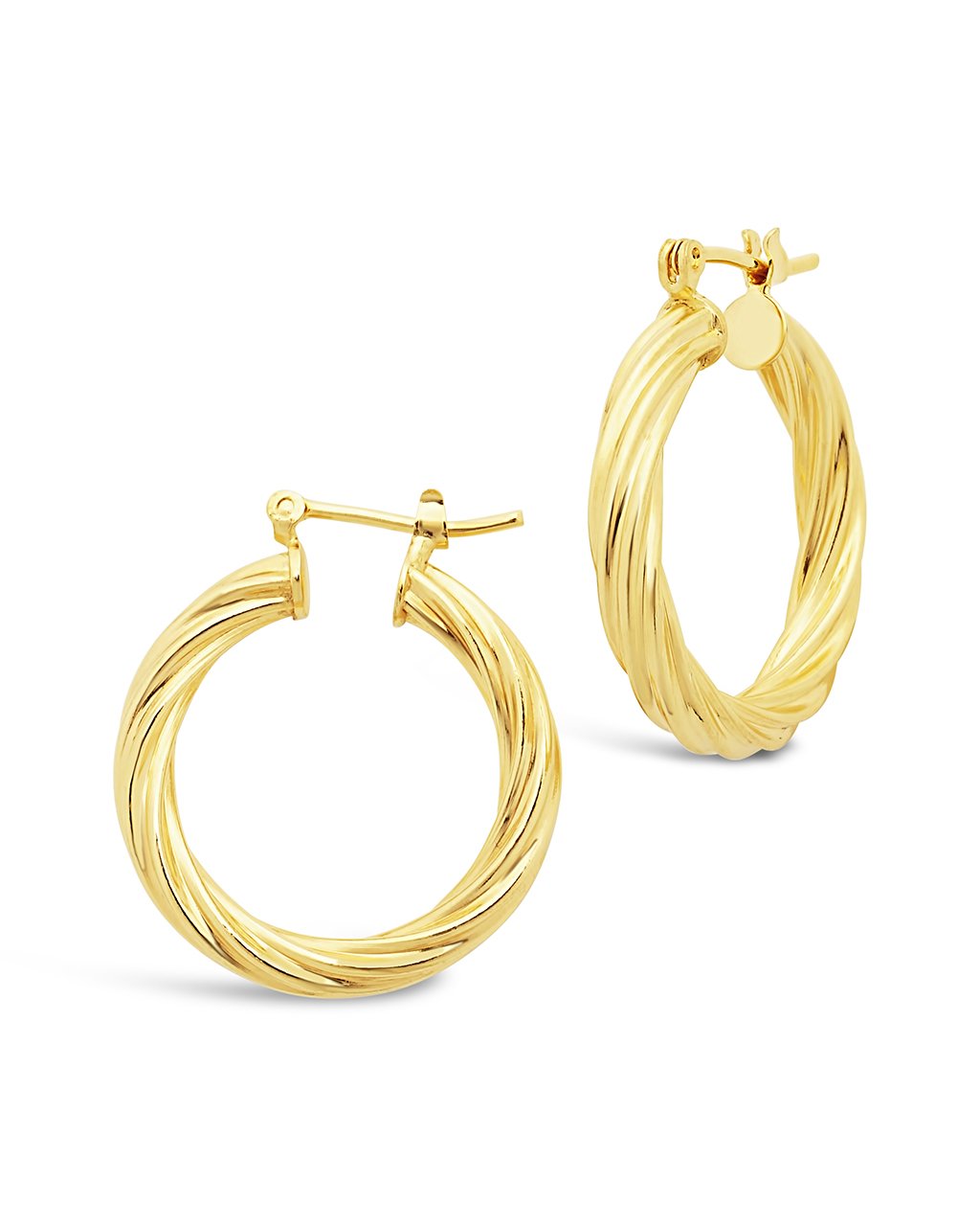  Sterling Forever Twisted Hollow Hoops in Gold or Silver - Gold - Bonton