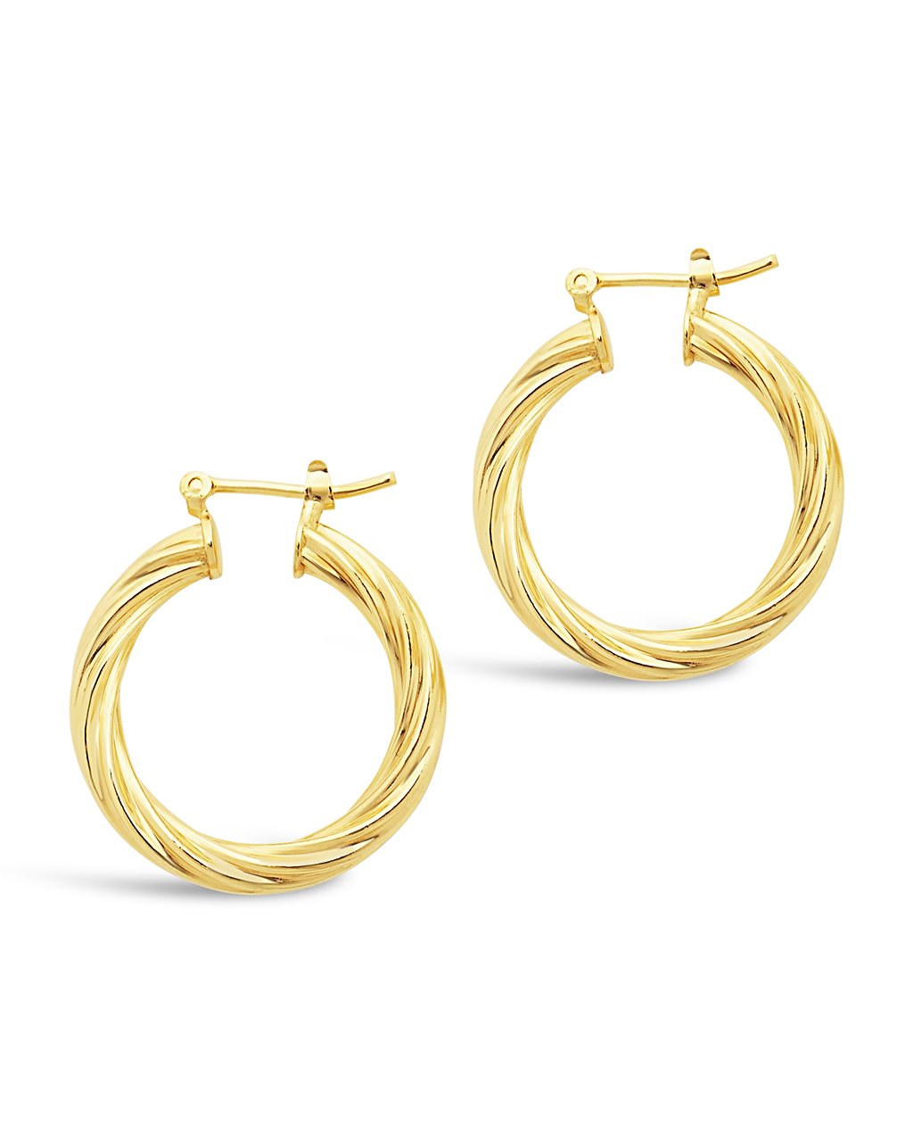  Sterling Forever Twisted Hollow Hoops in Gold or Silver - Gold - Bonton