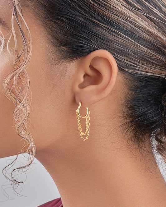 Hollow Hooped Earrings with Chain Dangles