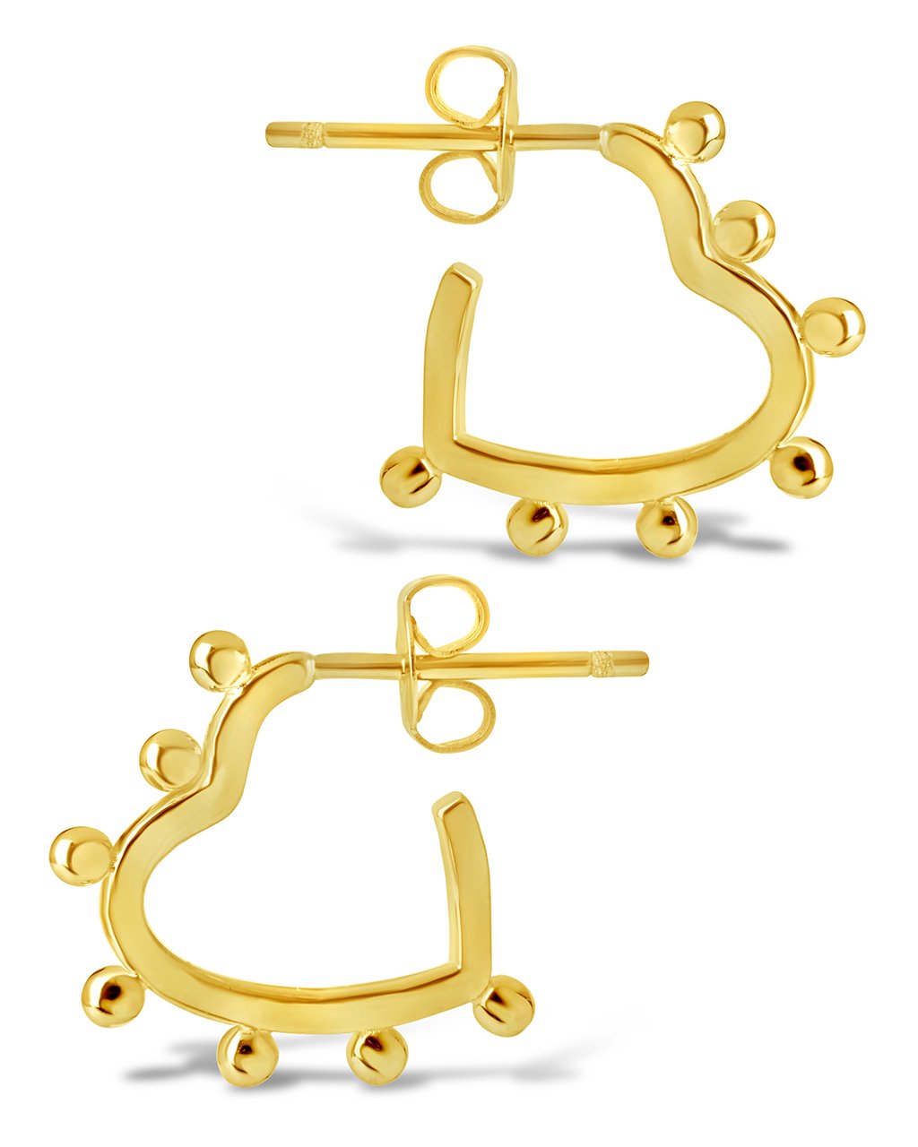  Sterling Forever Studded Heart Hoops with Delicate Beads - Gold - Bonton