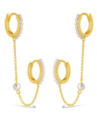 Zorina Double Micro Hoops with Pearls