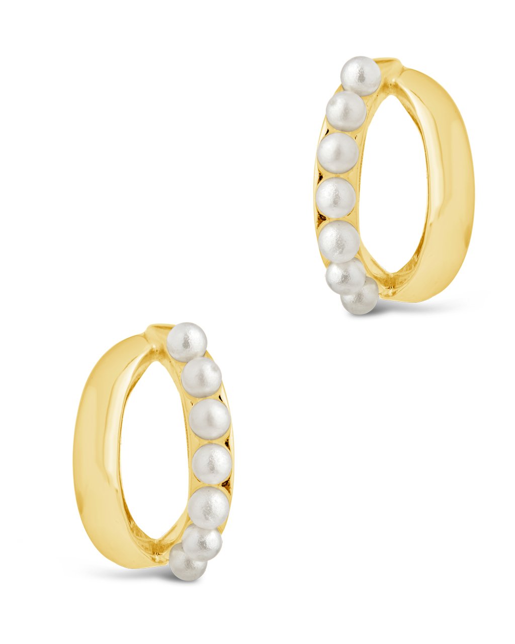  Sterling Forever Willa Stud Hoops with Row of Pearls - Gold - Bonton