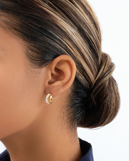 Willa Stud Hoops with Row of Pearls