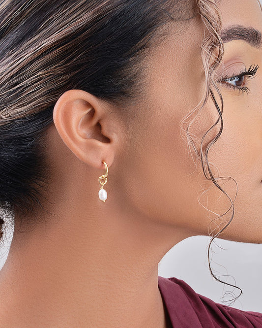 Pearl Drop Hoop Earrings