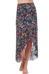 Flora Mesh Wrap Long Skirt-Black