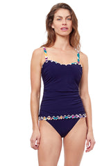 Echo D-Cup Solid Bandeau Tankini Swim Top-Navy