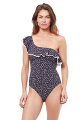 Bash Ruffle One Shoulder One Piece Swimsuit-Black