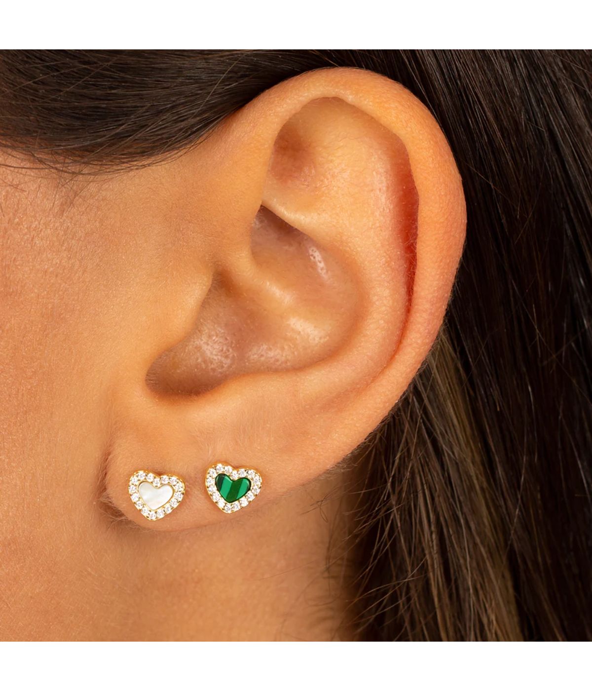  By Adina Eden Tiny Pave Colored Gemstone Stud Earring Mother Of Pearl - Mother Of Pearl - Bonton