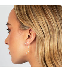 Pearl Chain Front Back Stud Earring 14K Gold