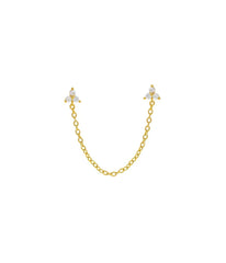 Double Trio Cluster Chain Stud Earring Gold