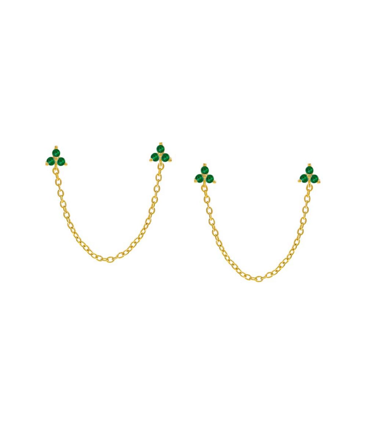  By Adina Eden Double Trio Cluster Chain Stud Earring Emerald Green - Emerald Green - Bonton