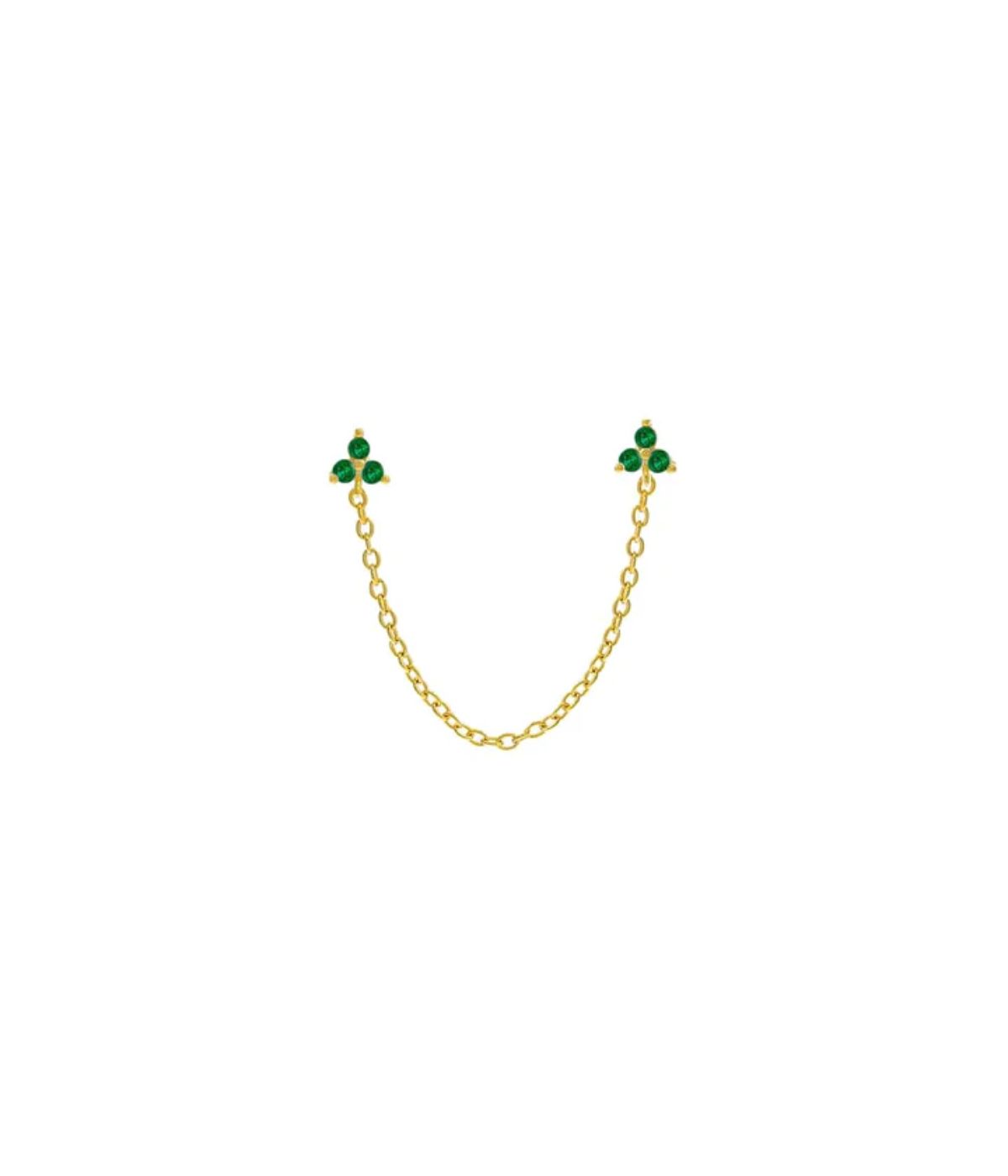  By Adina Eden Double Trio Cluster Chain Stud Earring Emerald Green - Emerald Green - Bonton