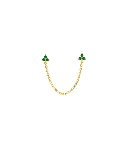 Double Trio Cluster Chain Stud Earring Emerald Green