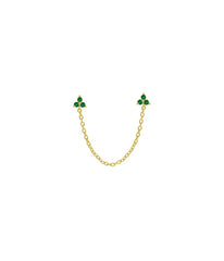 Double Trio Cluster Chain Stud Earring Emerald Green