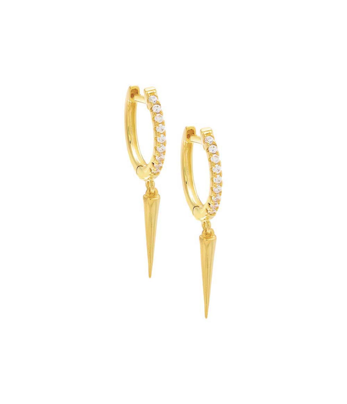 Pave Dangling Spike Huggie Earring Gold