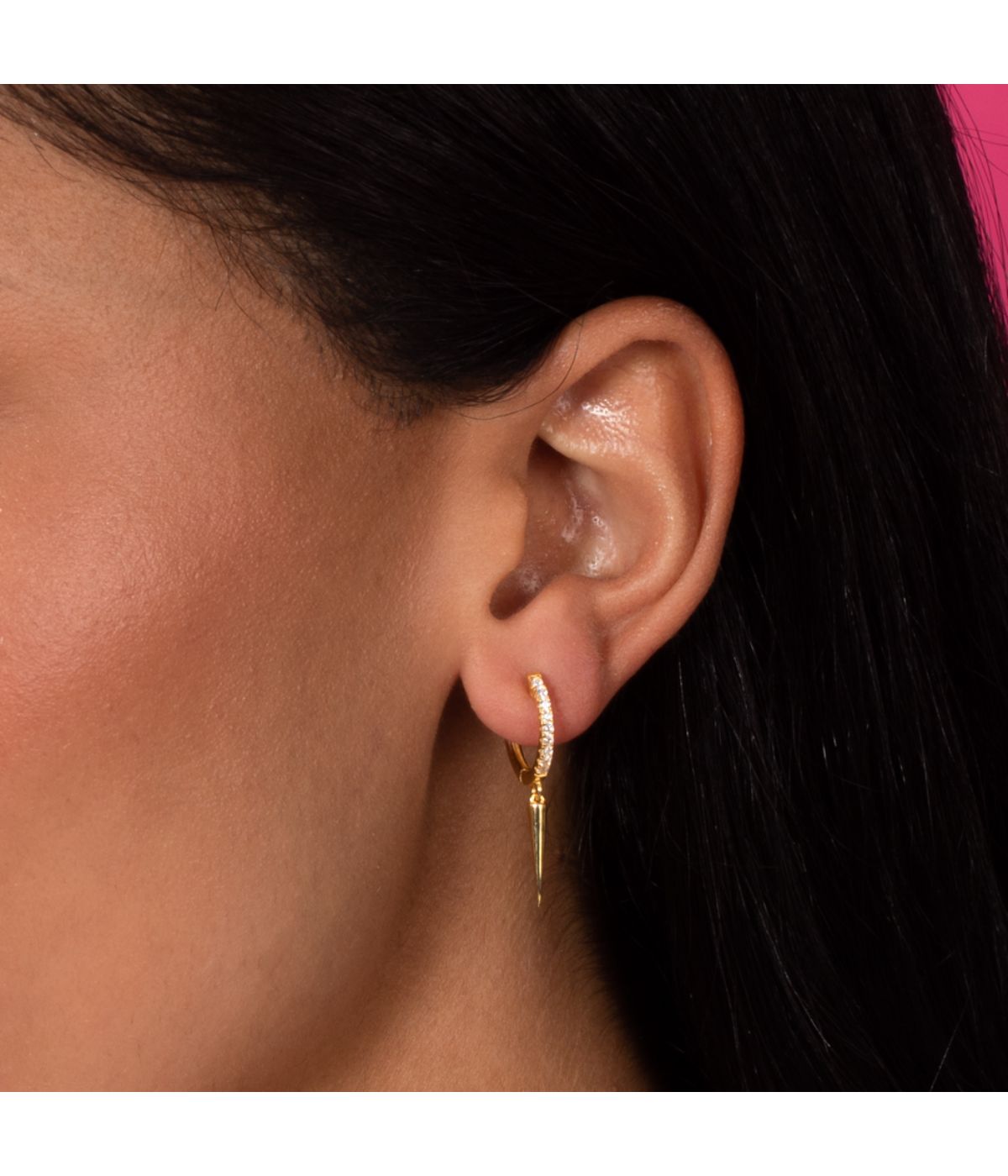 Pave Dangling Spike Huggie Earring Gold