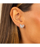 Pave X Baguette Butterfly Stud Earring Silver