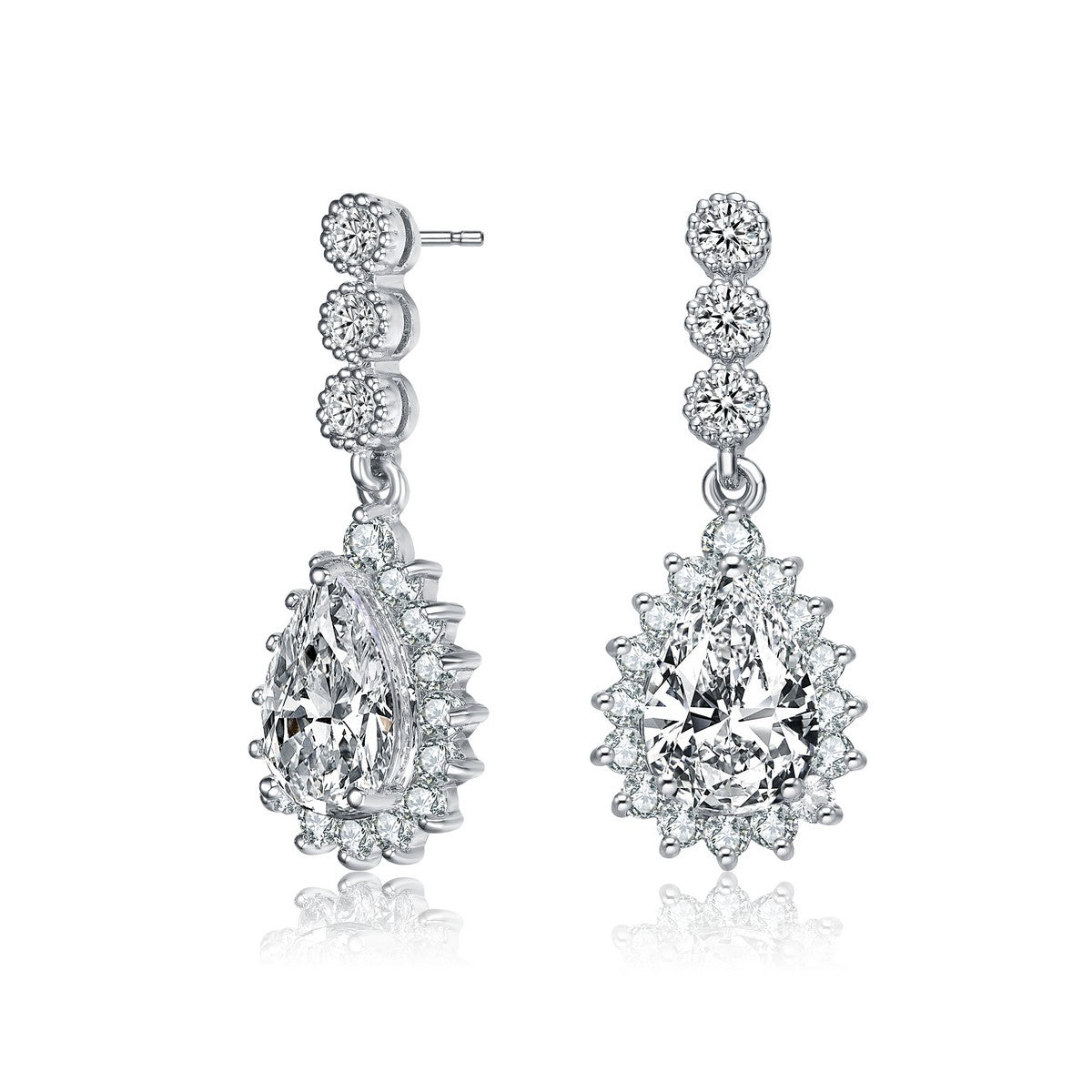  Genevive .925 Sterling Silver Cubic Zirconia Halo Drop Earrings - Default Title - Bonton